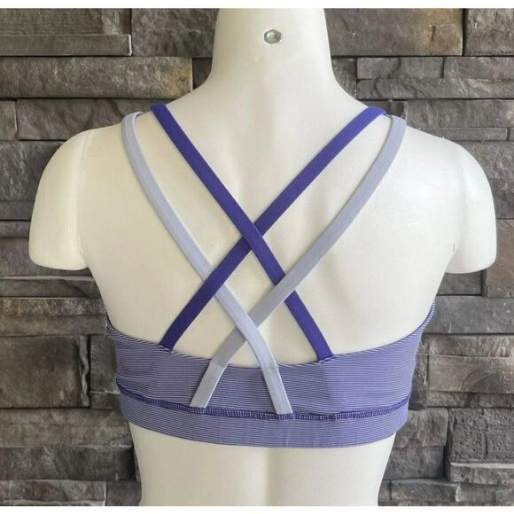 Lululemon Energy Bra Purple White Micro Striped Strappy Cross Back Activewear - Picture 2 of 4